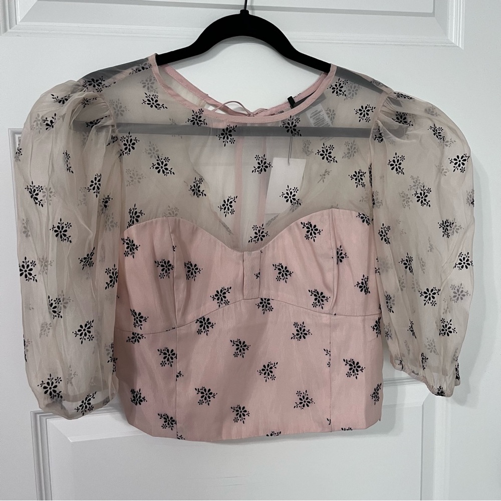 Sans Souci Cropped Chiffon Sweetheart Corset Style Top Blouse Shirt Large New